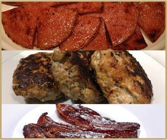 Taylor Ham, Jalapeno Sausage, Candied Bacon